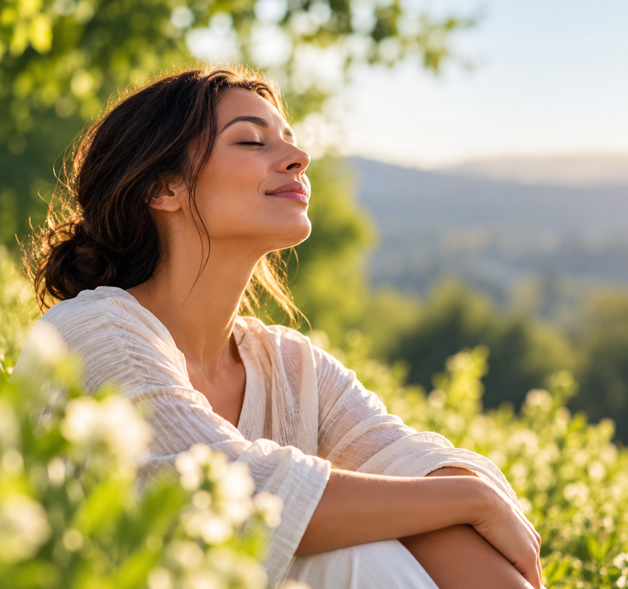 Person enjoying a peaceful outdoor moment supporting emotional wellness