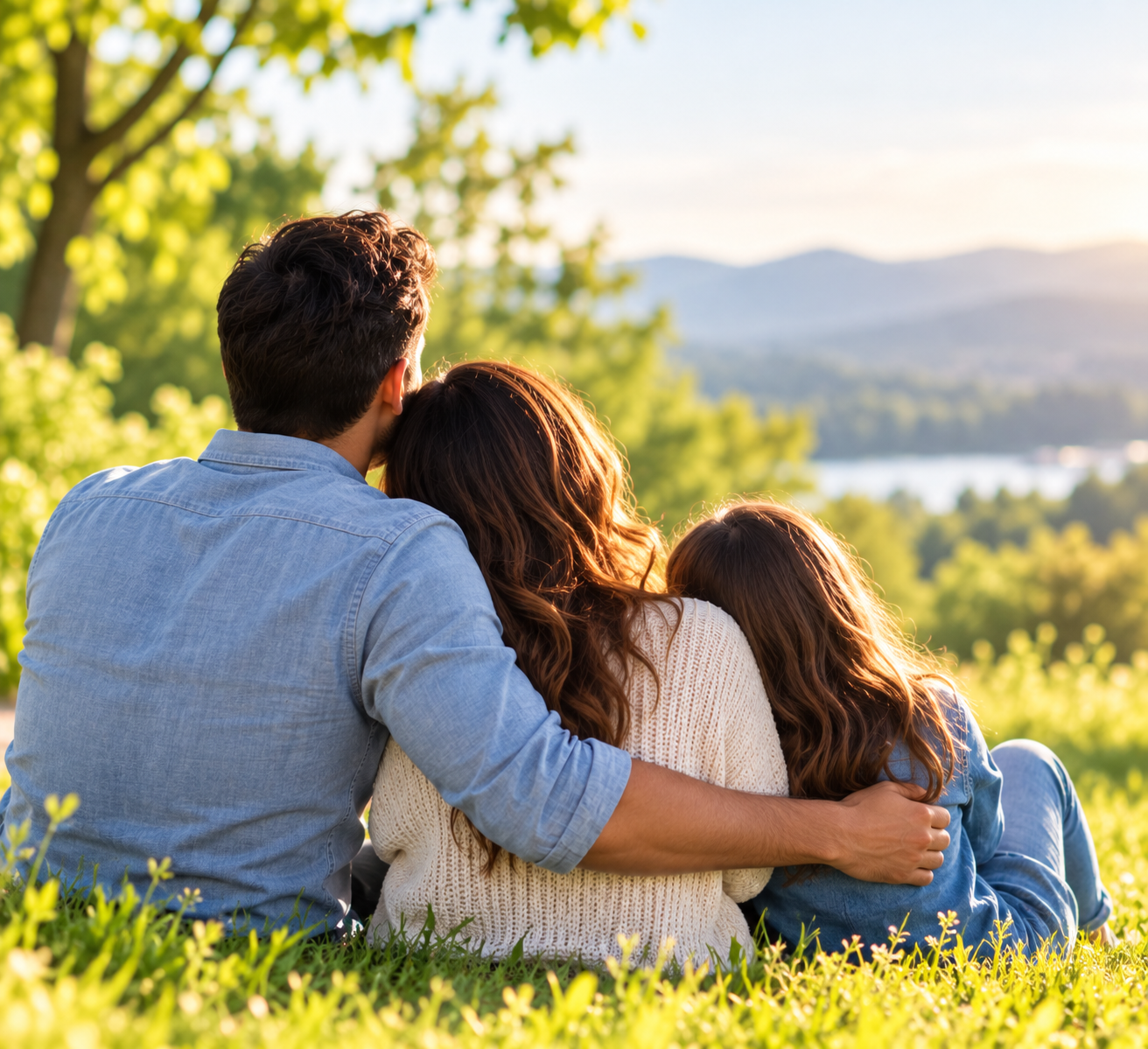 Family sharing a supportive moment outdoors