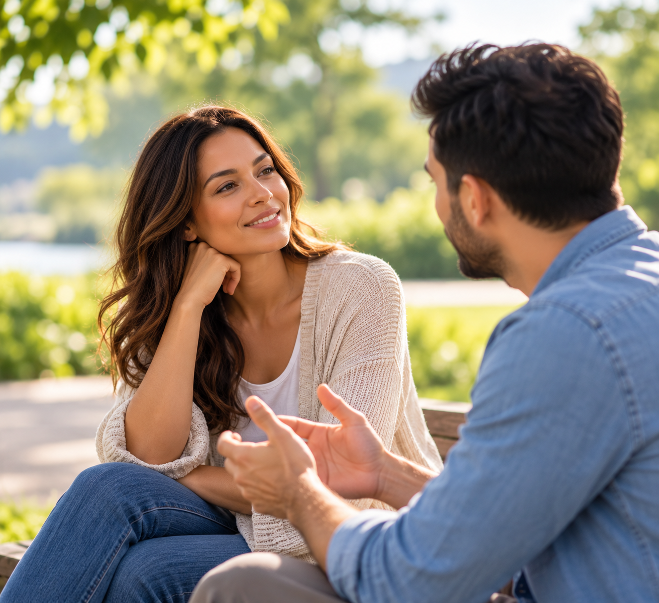 Supportive conversation representing compassionate mental health care