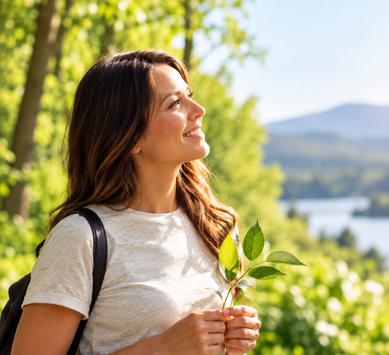 Person enjoying a calm restorative moment in nature